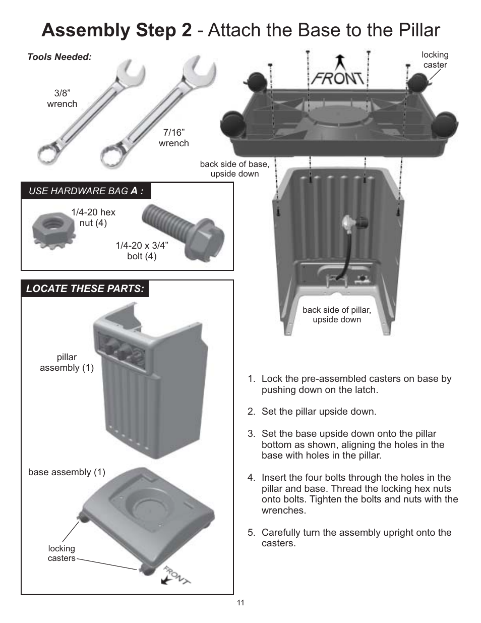 Assembly step 2 - attach the base to the pillar | Vermont Casting VC0620P User Manual | Page 11 / 40