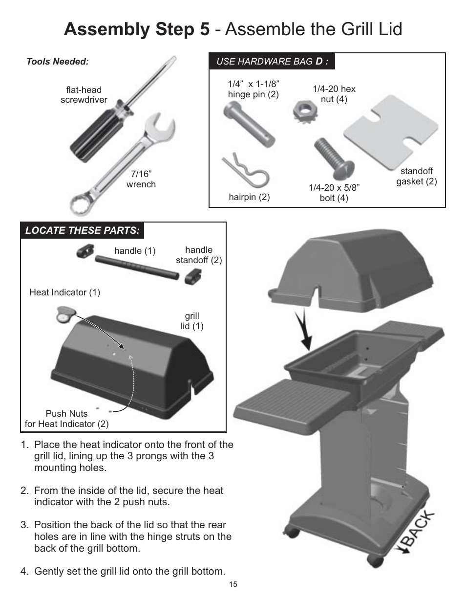 Assembly step 5 - assemble the grill lid | Vermont Casting VC0620P User Manual | Page 15 / 40