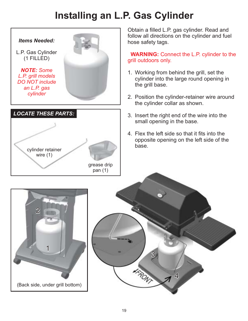 Installing an l.p. gas cylinder | Vermont Casting VC0620P User Manual | Page 19 / 40