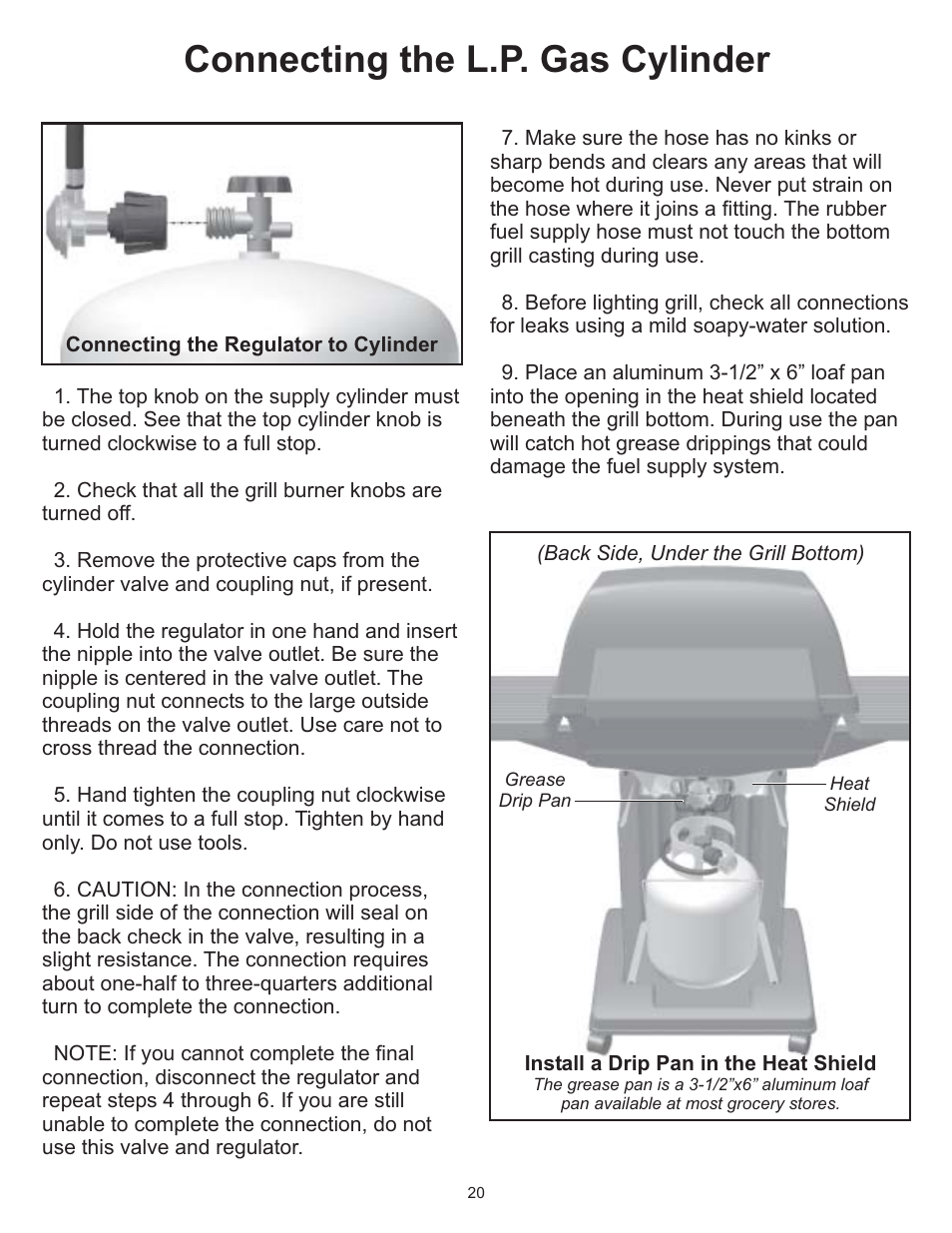 Connecting the l.p. gas cylinder | Vermont Casting VC0620P User Manual | Page 20 / 40