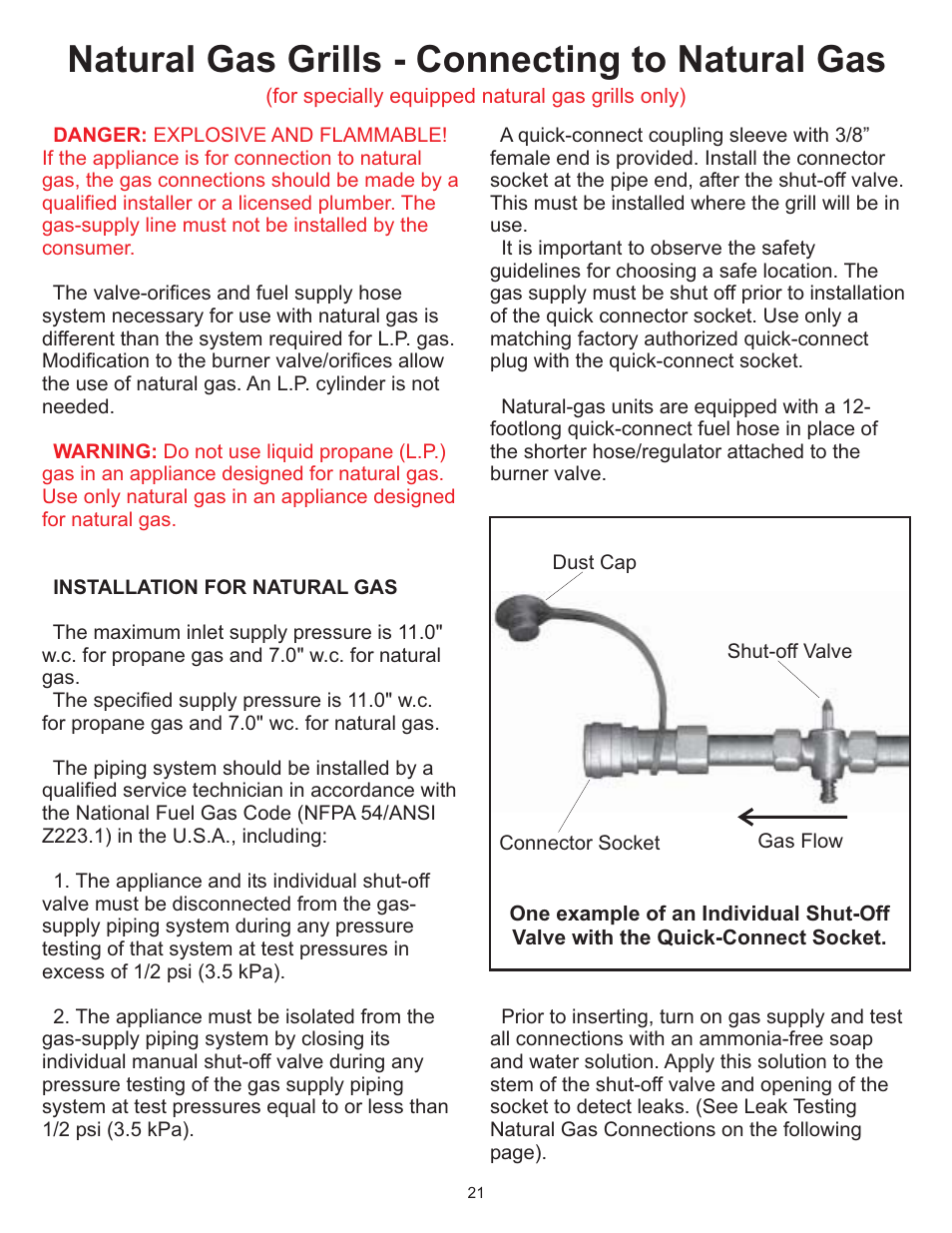 Natural gas grills - connecting to natural gas | Vermont Casting VC0620P User Manual | Page 21 / 40