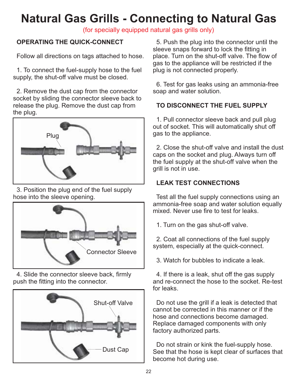 Natural gas grills - connecting to natural gas | Vermont Casting VC0620P User Manual | Page 22 / 40