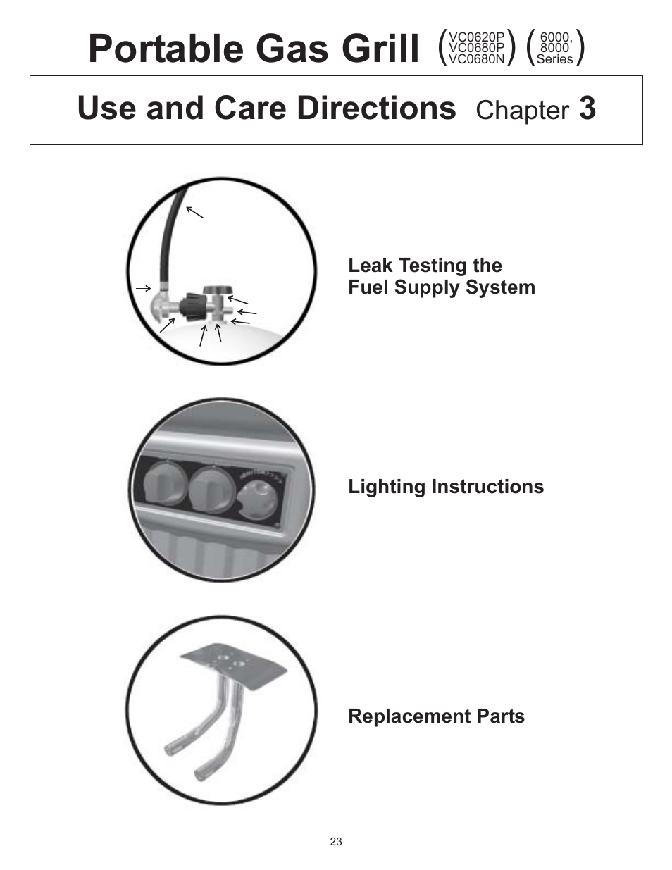 Portable gas grill ( ), Use and care directions 3, Chapter | Vermont Casting VC0620P User Manual | Page 23 / 40