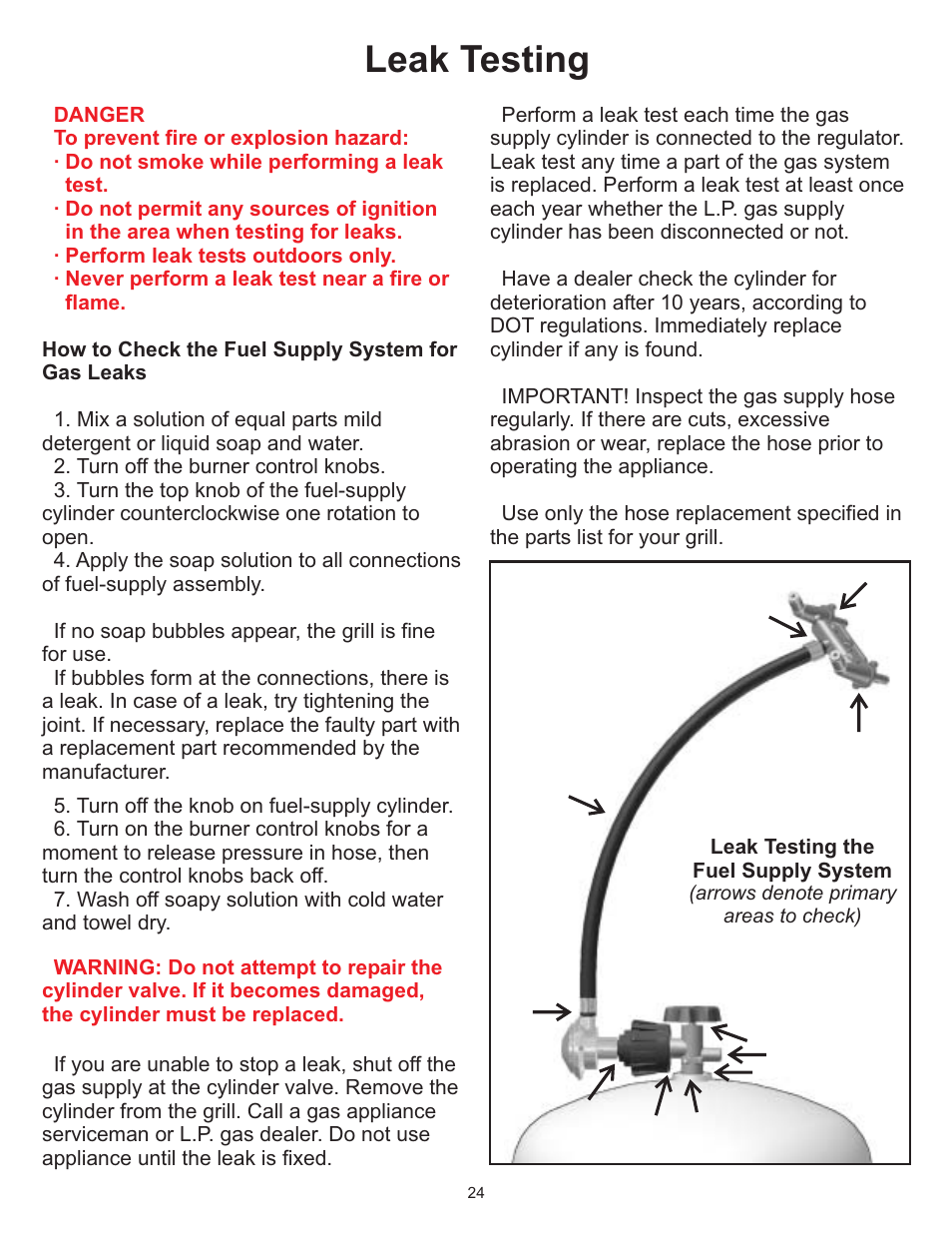 Leak testing | Vermont Casting VC0620P User Manual | Page 24 / 40