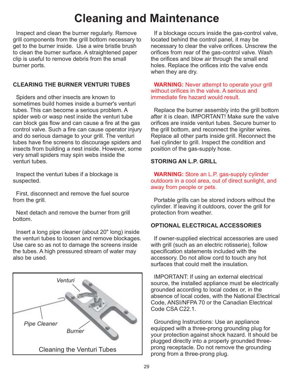 Cleaning and maintenance | Vermont Casting VC0620P User Manual | Page 29 / 40