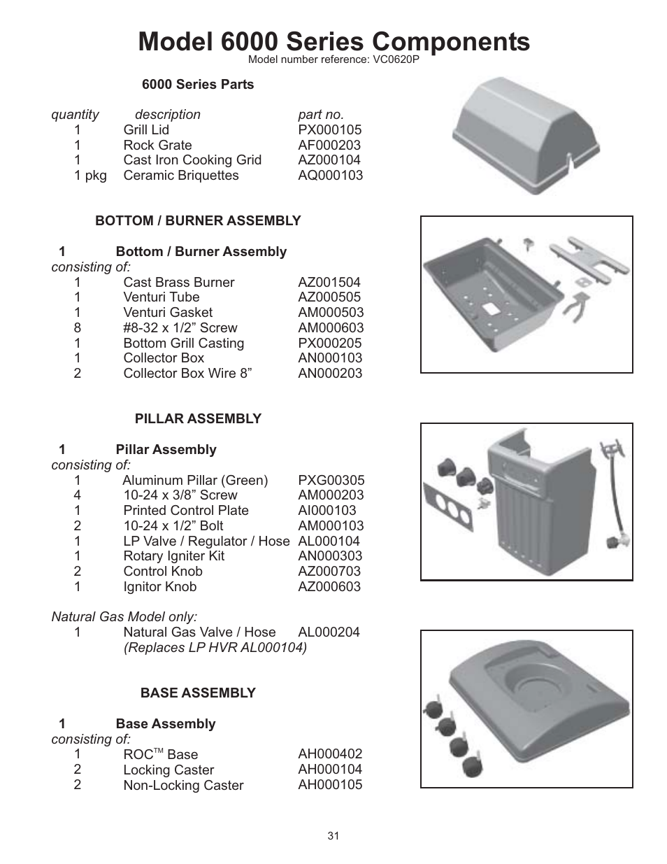 Model 6000 series components | Vermont Casting VC0620P User Manual | Page 31 / 40