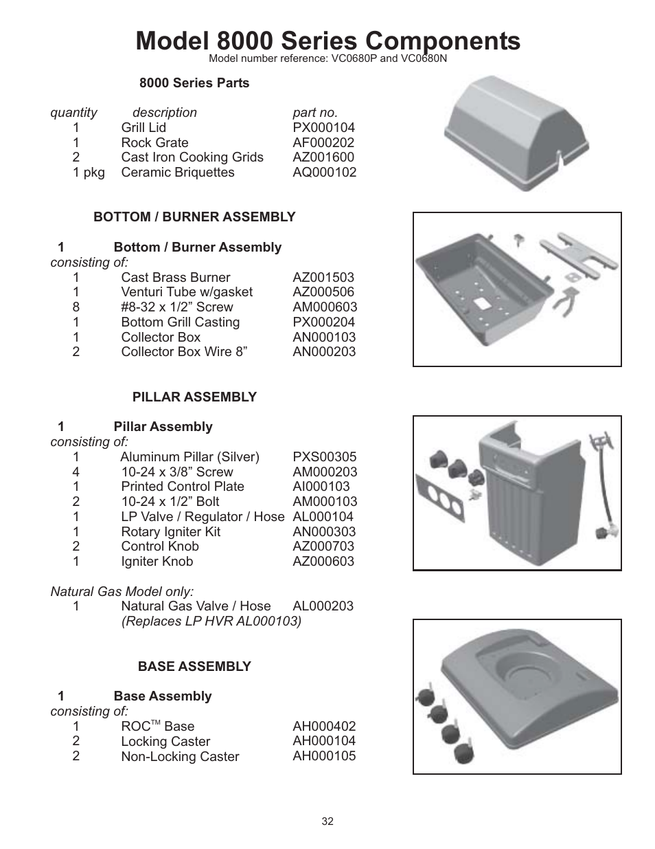 Model 8000 series components | Vermont Casting VC0620P User Manual | Page 32 / 40