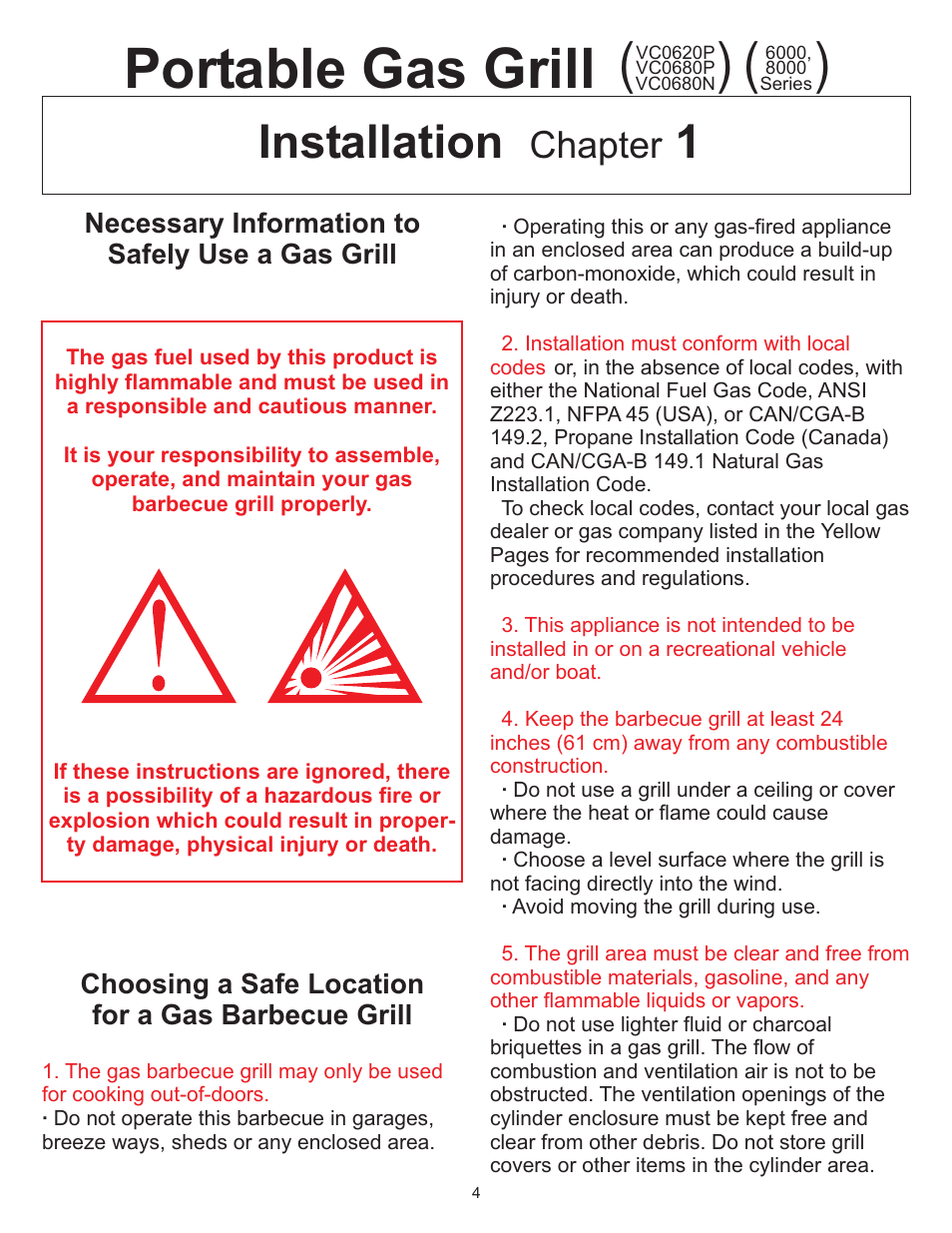 Portable gas grill ( ), Installation 1, Chapter | Vermont Casting VC0620P User Manual | Page 4 / 40