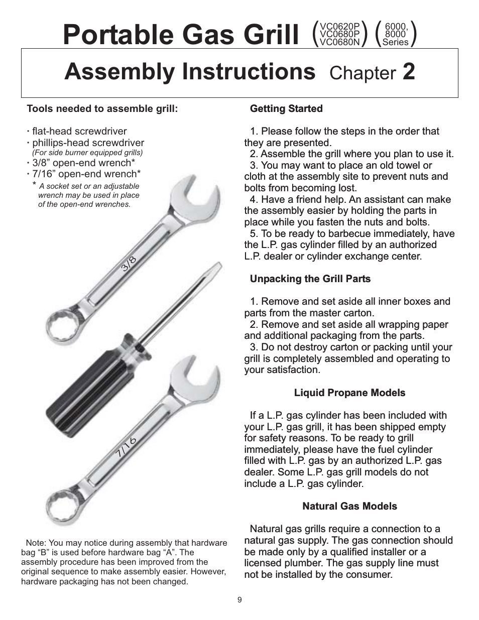 Portable gas grill ( ), Assembly instructions 2, Chapter | Vermont Casting VC0620P User Manual | Page 9 / 40