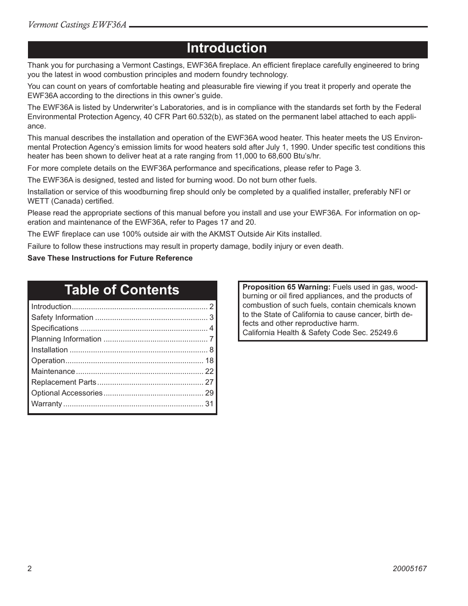 Vermont Casting EWF36 User Manual | Page 2 / 32