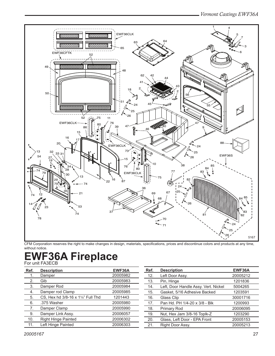 Ewf36a fireplace, Vermont castings ewf36a | Vermont Casting EWF36 User Manual | Page 27 / 32