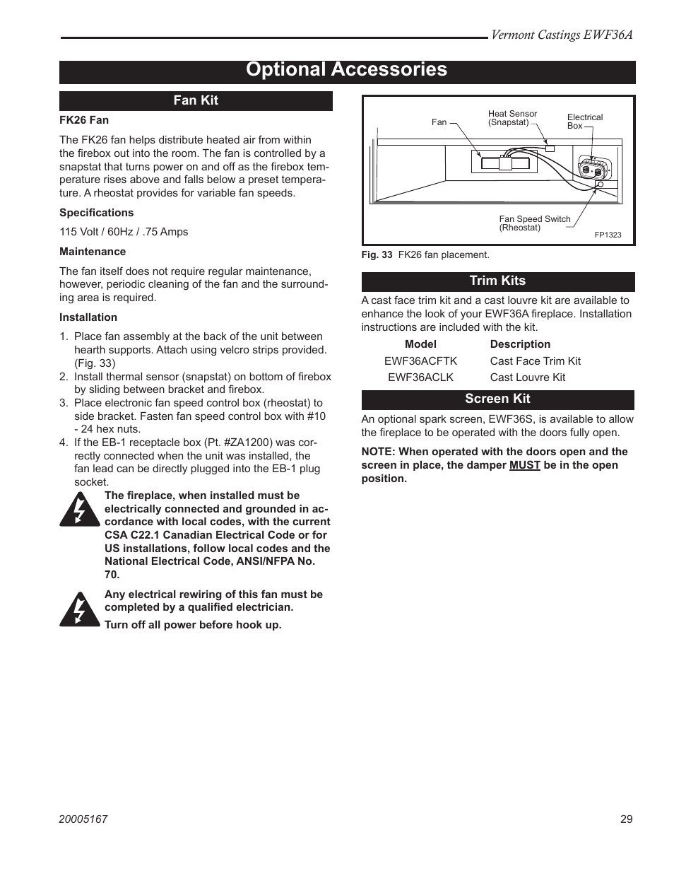 Optional accessories | Vermont Casting EWF36 User Manual | Page 29 / 32