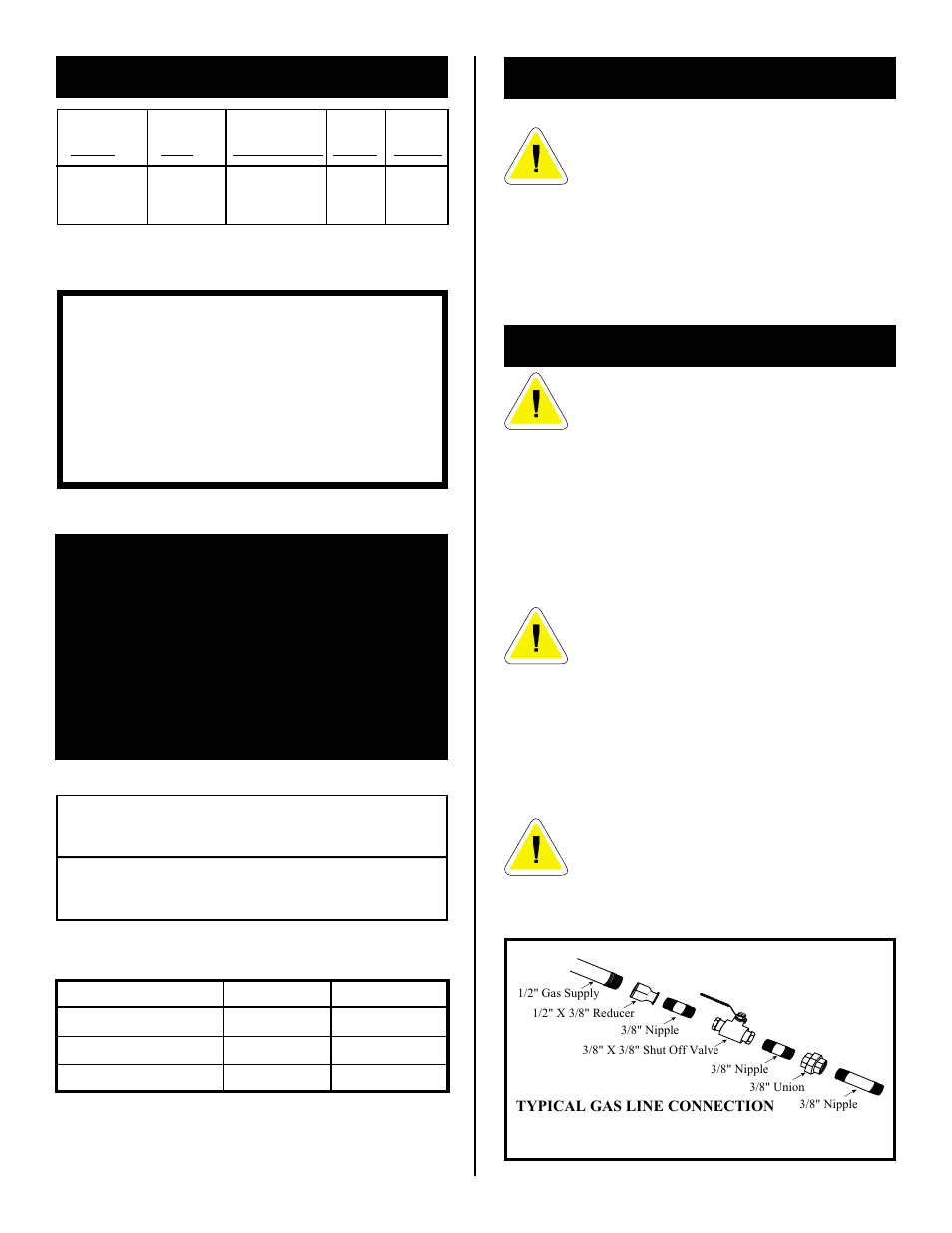 Preparation, Gas inlet & manifold pressures, Gas line installation | Gas specifications | Vermont Casting D232 User Manual | Page 5 / 28