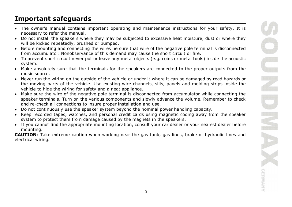 Important safeguards | SoundMax SM-CSF5.2 User Manual | Page 3 / 13