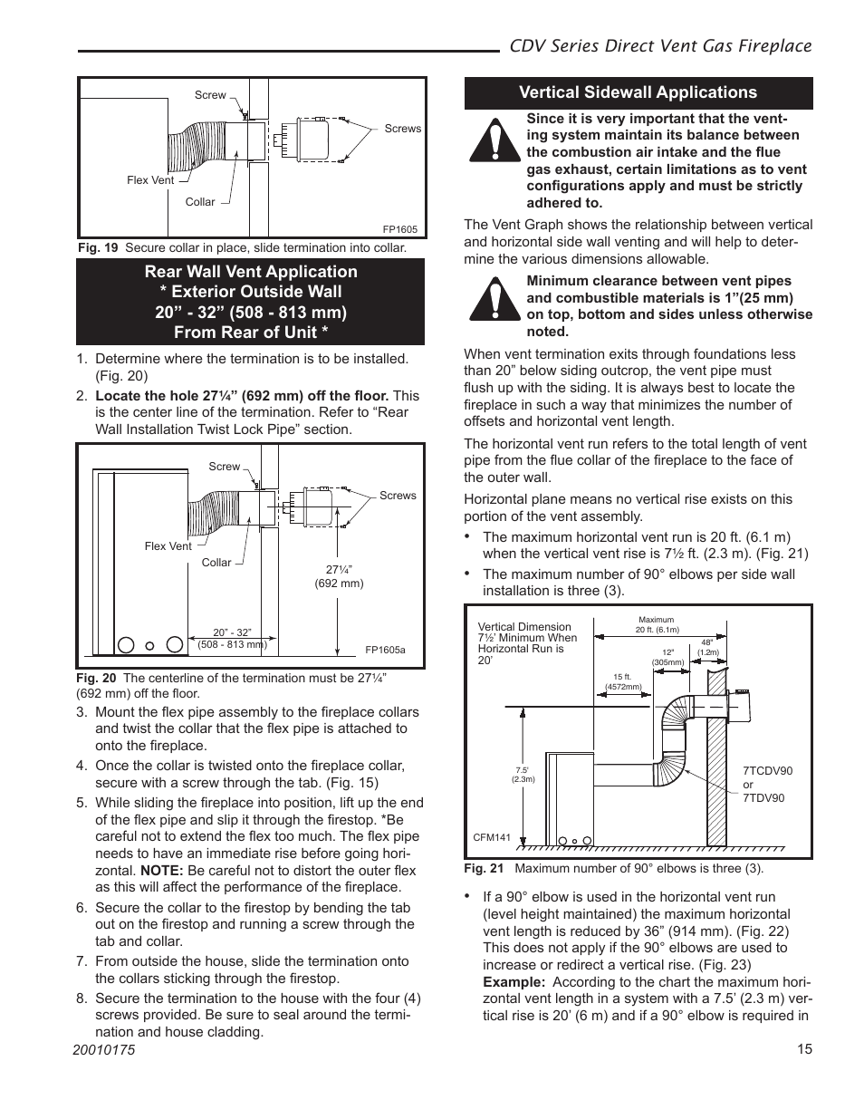 Cdv series direct vent gas fireplace, Vertical sidewall applications | Vermont Casting 36CDVTRN User Manual | Page 15 / 40