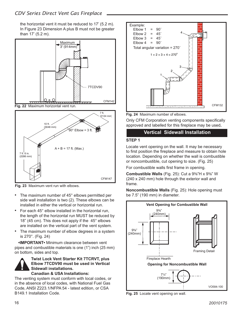 Cdv series direct vent gas fireplace, Vertical sidewall installation | Vermont Casting 36CDVTRN User Manual | Page 16 / 40