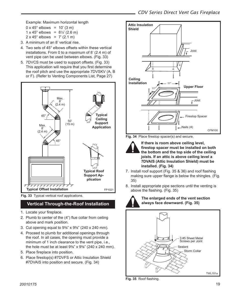 Cdv series direct vent gas fireplace, Vertical through-the-roof installation | Vermont Casting 36CDVTRN User Manual | Page 19 / 40