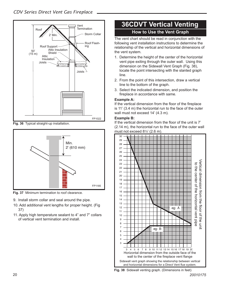 36cdvt vertical venting, Cdv series direct vent gas fireplace, How to use the vent graph | Vermont Casting 36CDVTRN User Manual | Page 20 / 40