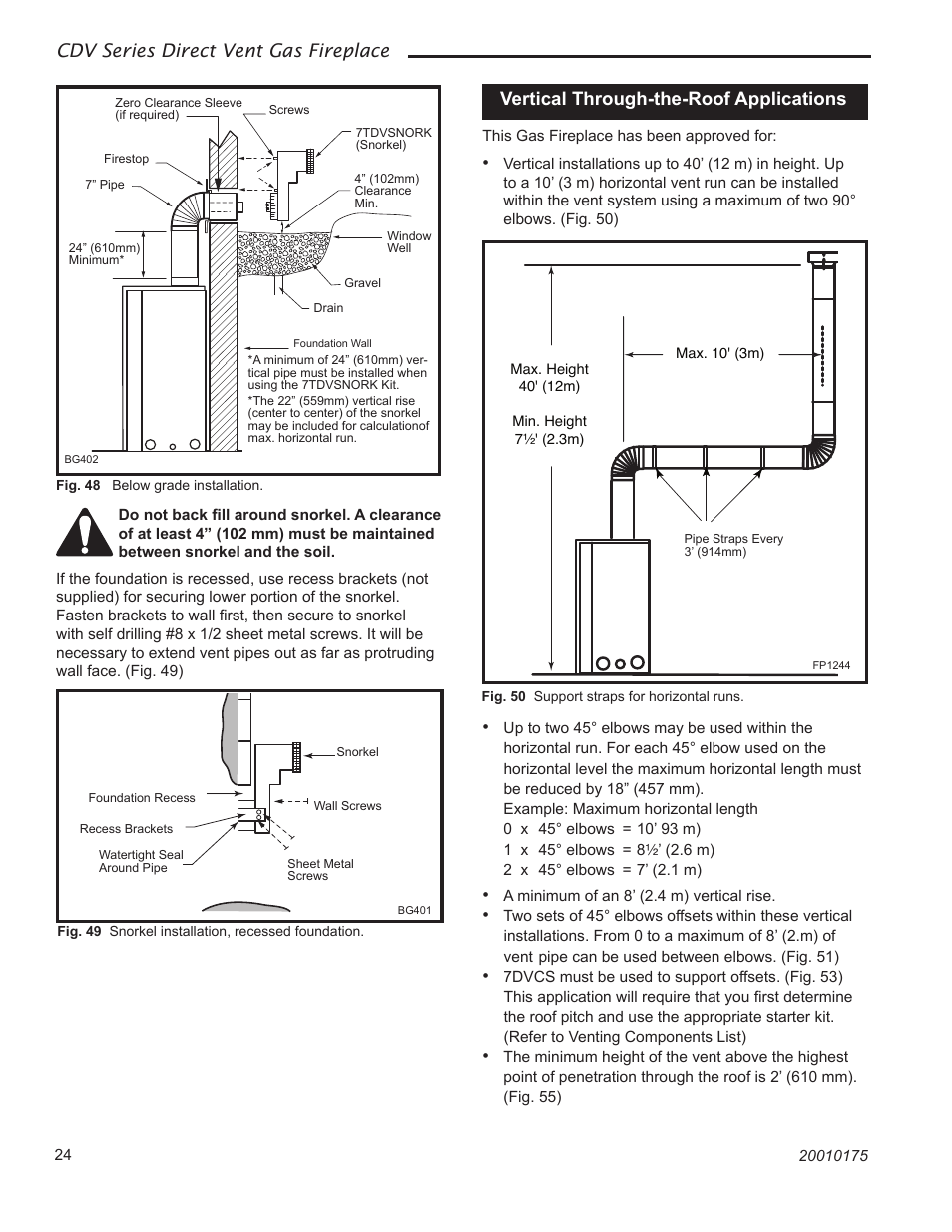 Cdv series direct vent gas fireplace, Vertical through-the-roof applications | Vermont Casting 36CDVTRN User Manual | Page 24 / 40