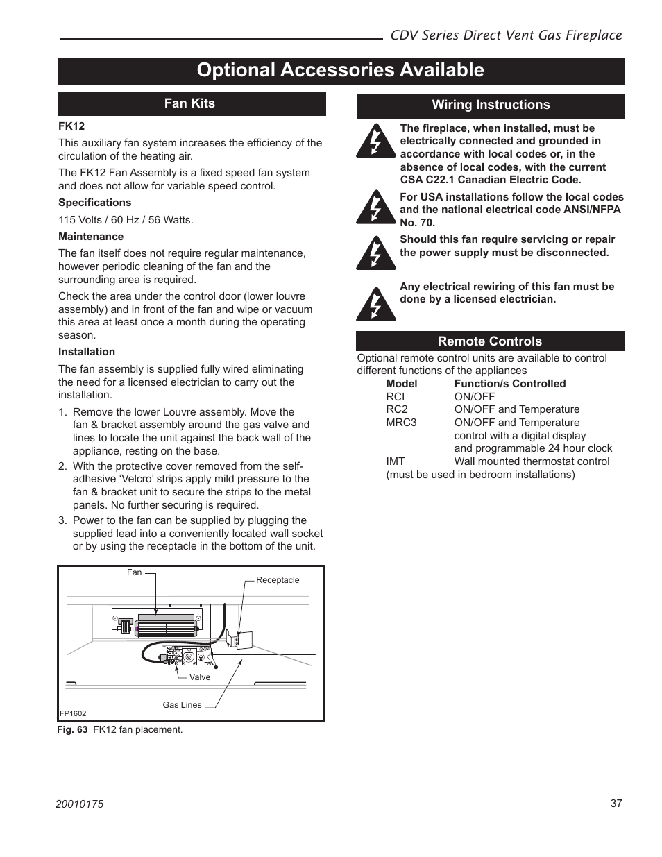 Optional accessories available | Vermont Casting 36CDVTRN User Manual | Page 37 / 40