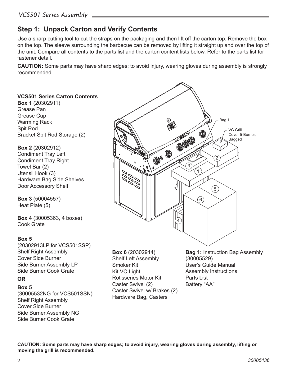 Step 1: unpack carton and verify contents | Vermont Casting VCS501 User Manual | Page 2 / 18