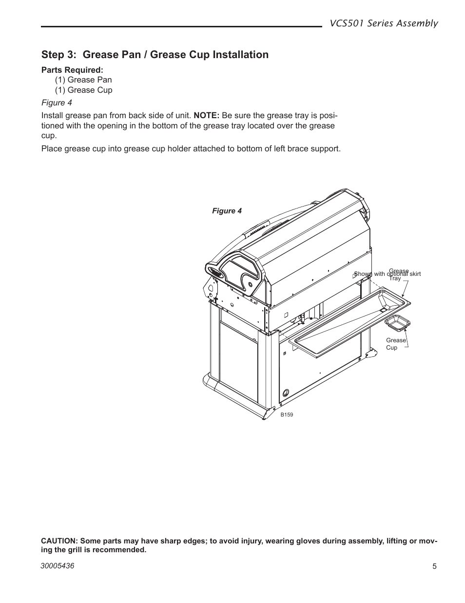 Step 3: grease pan / grease cup installation | Vermont Casting VCS501 User Manual | Page 5 / 18