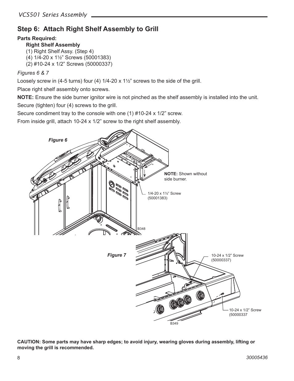 Step 6: attach right shelf assembly to grill | Vermont Casting VCS501 User Manual | Page 8 / 18