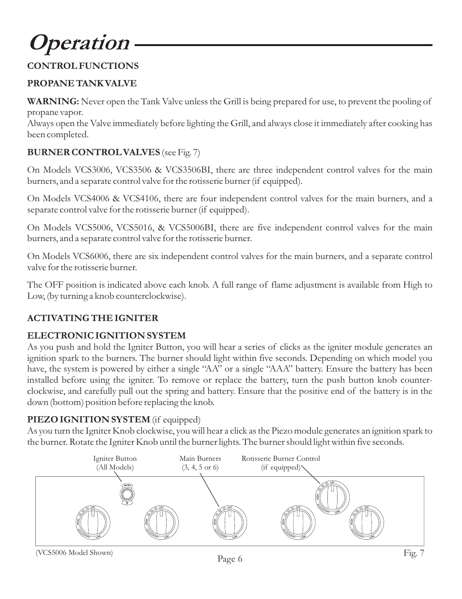 Operation | Vermont Casting VCS4106 User Manual | Page 12 / 30