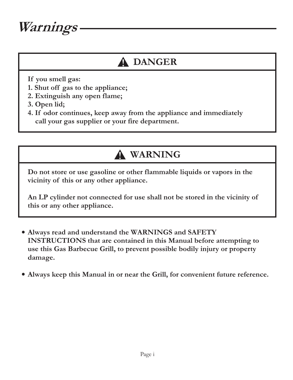 Warnings, Danger warning | Vermont Casting VCS4106 User Manual | Page 2 / 30