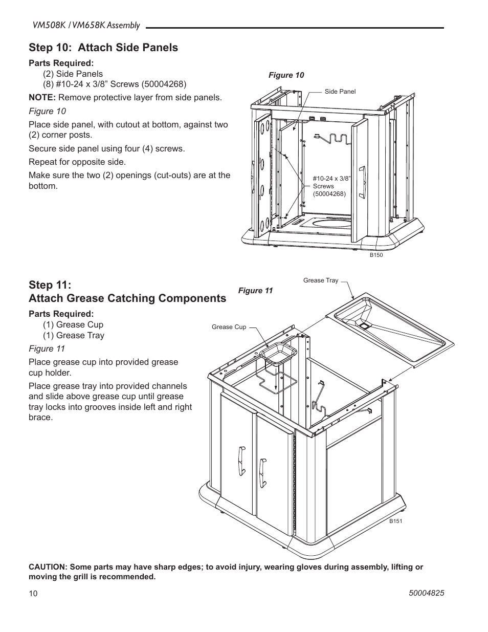 Step 10: attach side panels, Step 11: attach grease catching components | Vermont Casting VM508K User Manual | Page 10 / 20