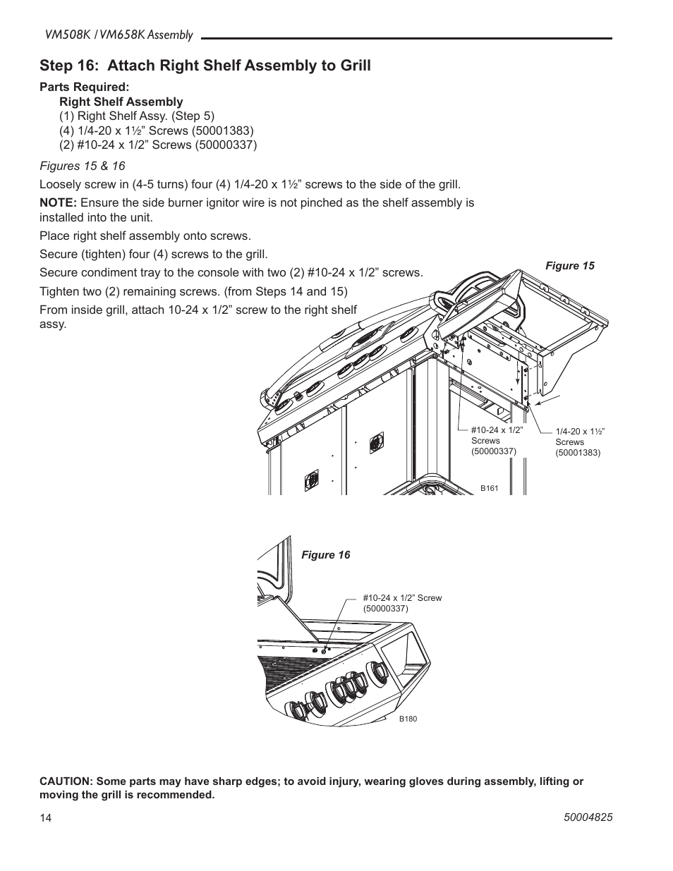 Step 16: attach right shelf assembly to grill | Vermont Casting VM508K User Manual | Page 14 / 20