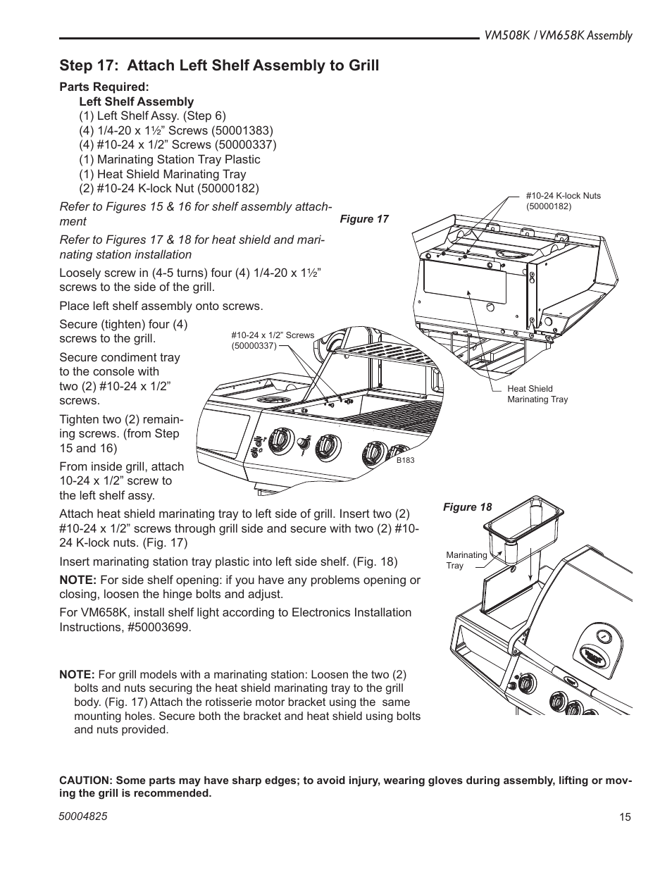 Step 17: attach left shelf assembly to grill | Vermont Casting VM508K User Manual | Page 15 / 20