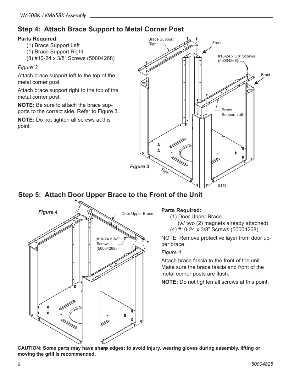 Step 4: attach brace support to metal corner post | Vermont Casting VM508K User Manual | Page 6 / 20