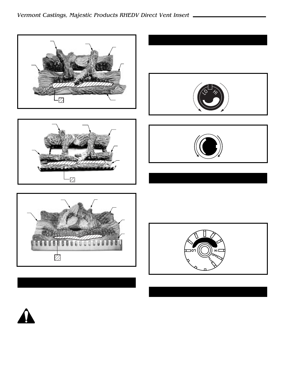 Large lava rock placement, Flame adjustment (rn/rp models), Temperature adjustment (tn/tp models) | Flame characteristics | Vermont Casting RHEDV25 User Manual | Page 12 / 38