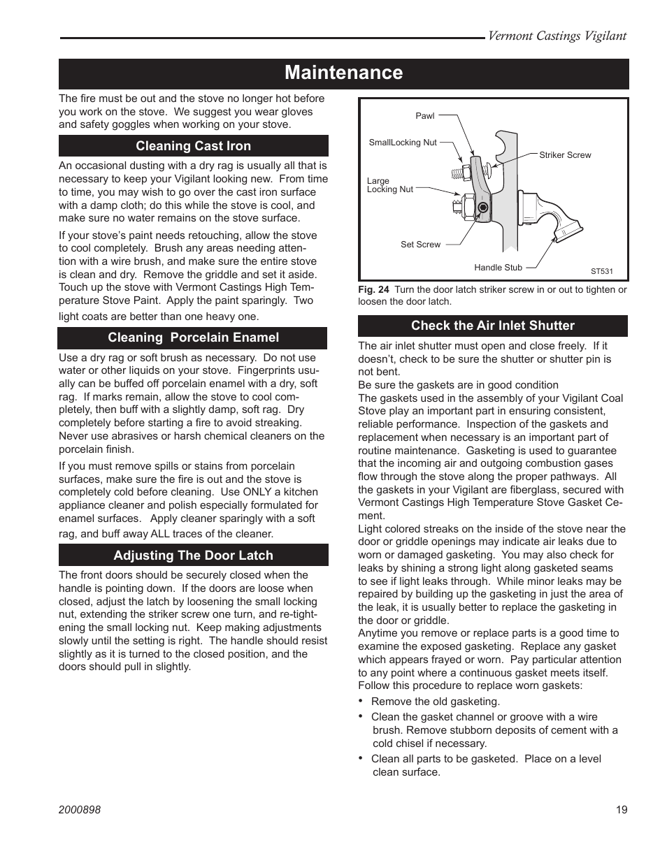 Maintenance | Vermont Casting 2310 User Manual | Page 19 / 28