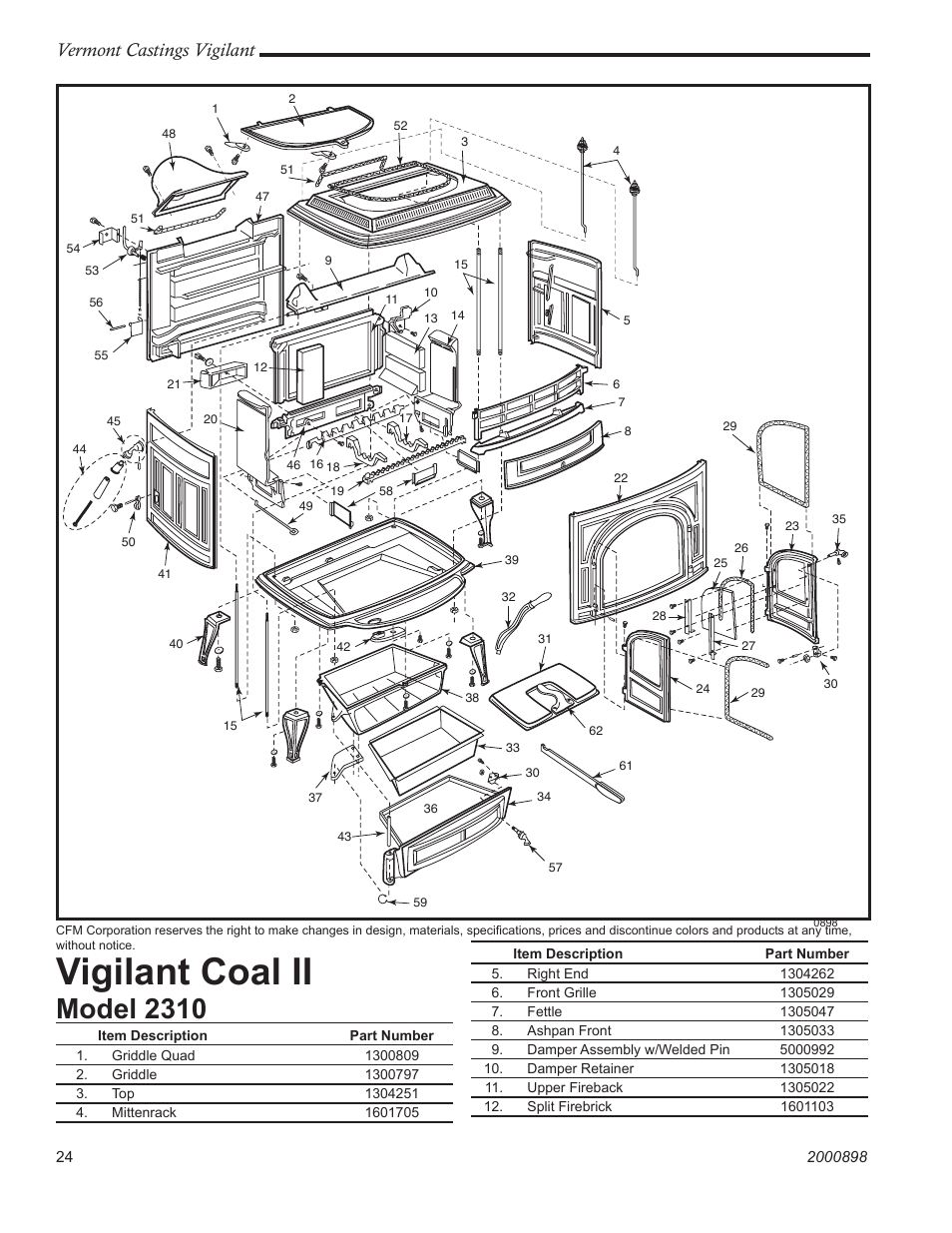 Vigilant coal ii, Model 2310, Vermont castings vigilant | Vermont Casting 2310 User Manual | Page 24 / 28