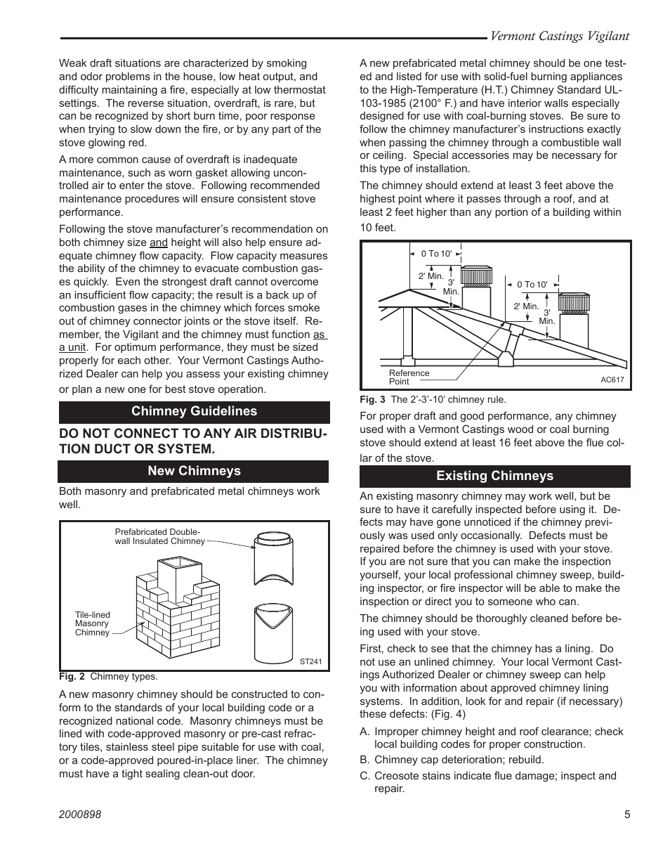 Vermont castings vigilant, Existing chimneys | Vermont Casting 2310 User Manual | Page 5 / 28