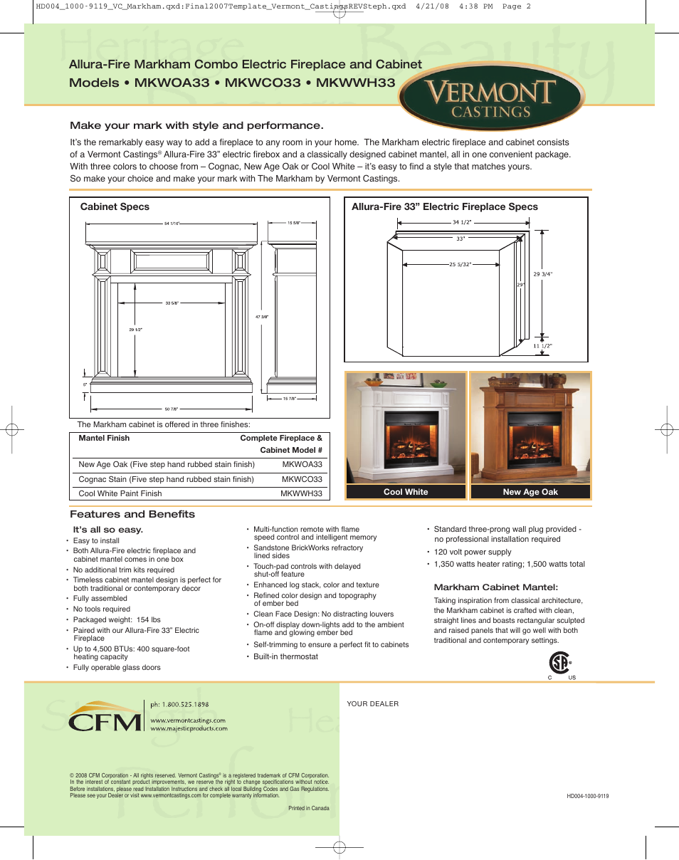 Vermont Casting Allura-Fire Markham Combo MKWOA33 User Manual | Page 2 / 2