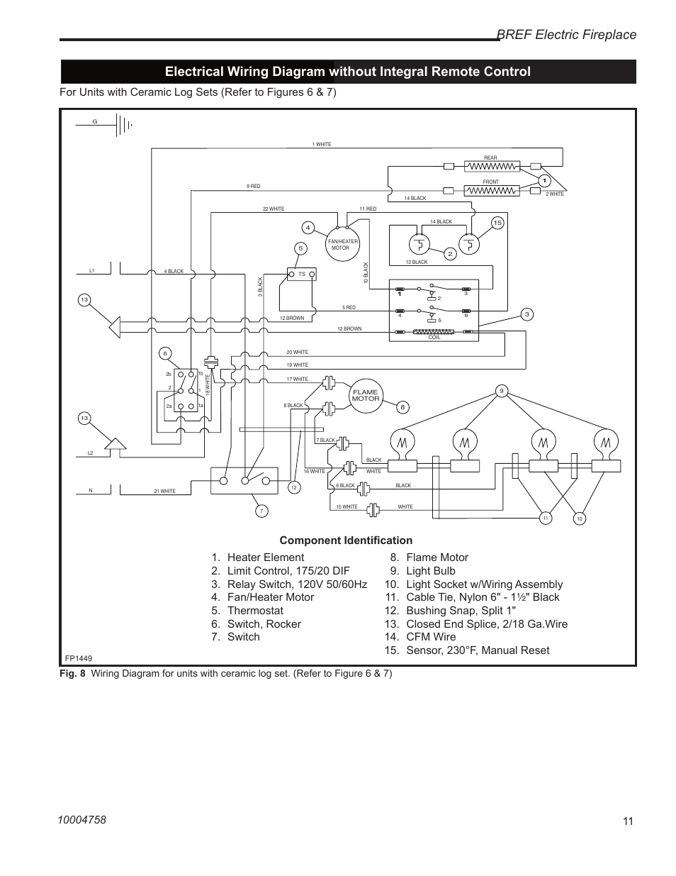 Bref electric fireplace, Fp1449 bref wiring | Vermont Casting BREF30 User Manual | Page 11 / 24