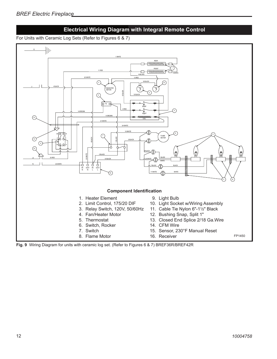 Bref electric fireplace, Fp1450 bref wiring diagram w/remote | Vermont Casting BREF30 User Manual | Page 12 / 24
