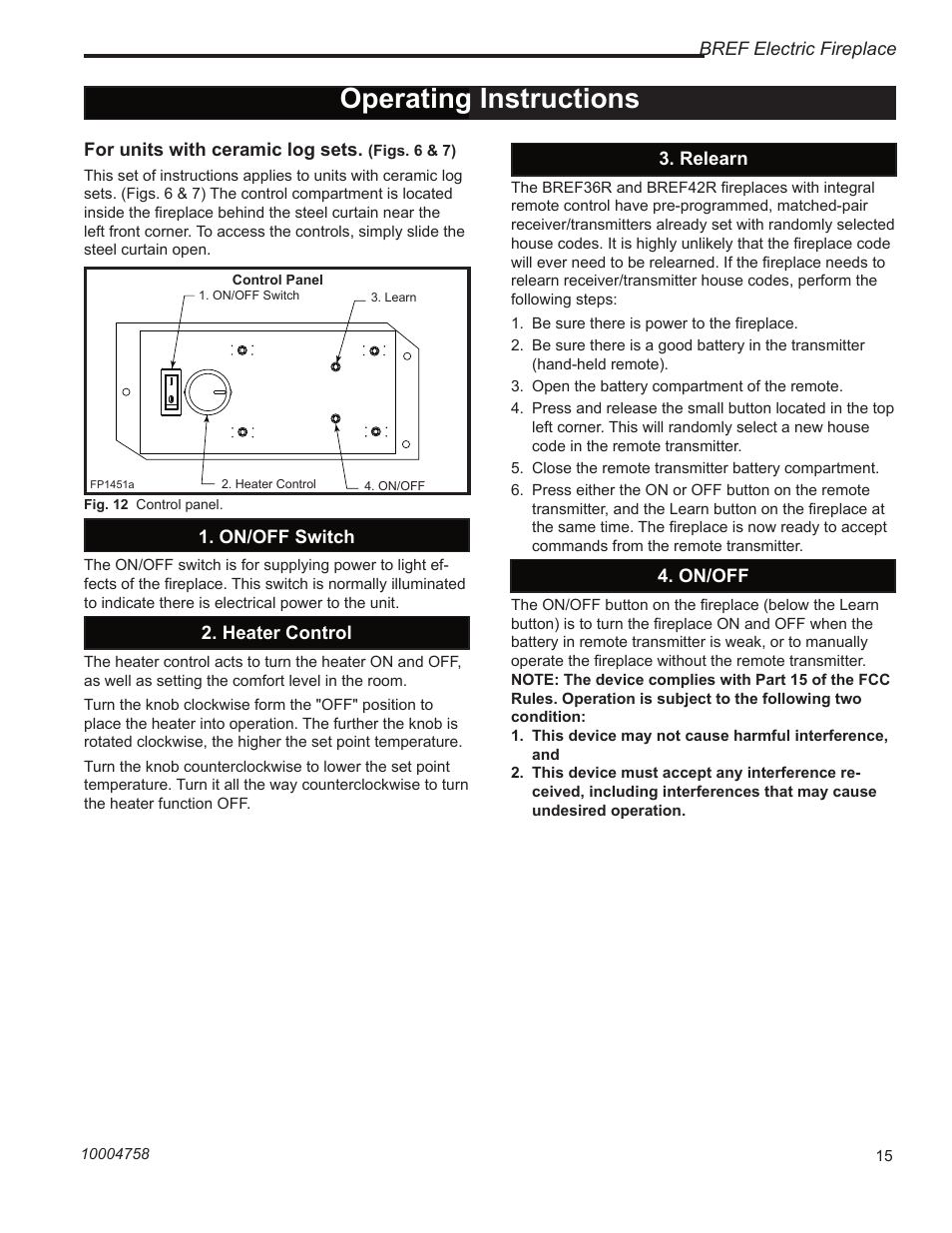 Operating instructions | Vermont Casting BREF30 User Manual | Page 15 / 24