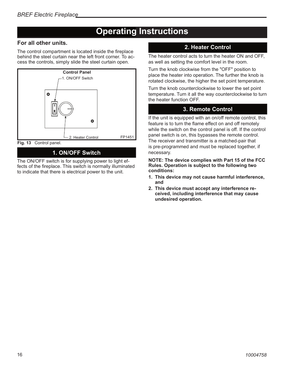 Operating instructions | Vermont Casting BREF30 User Manual | Page 16 / 24