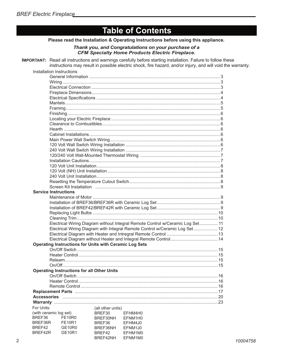 Vermont Casting BREF30 User Manual | Page 2 / 24