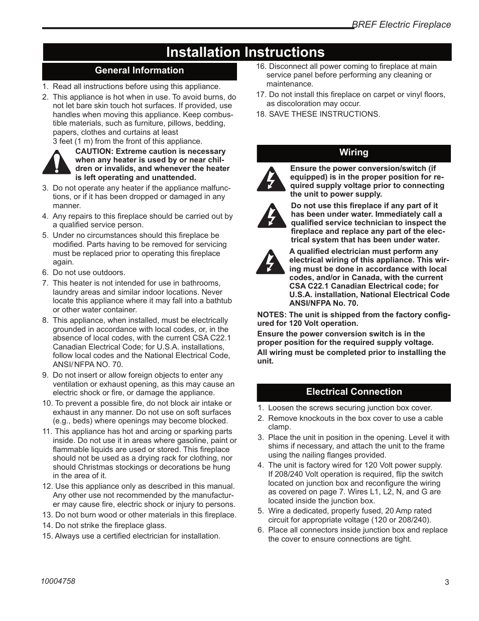 Installation instructions | Vermont Casting BREF30 User Manual | Page 3 / 24