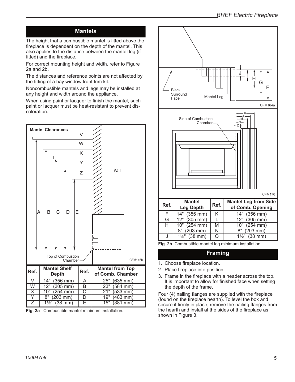 Bref electric fireplace, Mantels, Framing | Vermont Casting BREF30 User Manual | Page 5 / 24