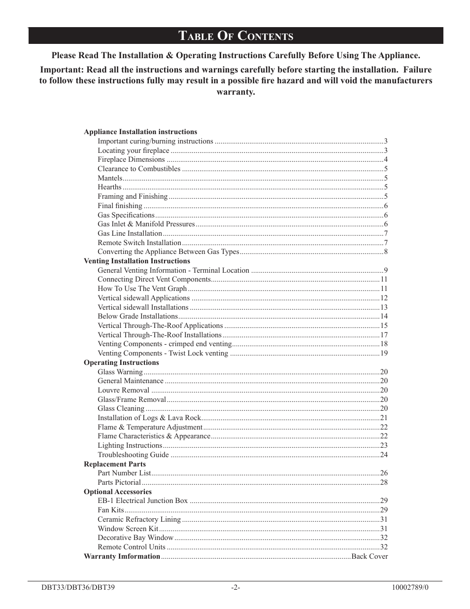 Able, Ontents | Vermont Casting DBT36 User Manual | Page 2 / 34