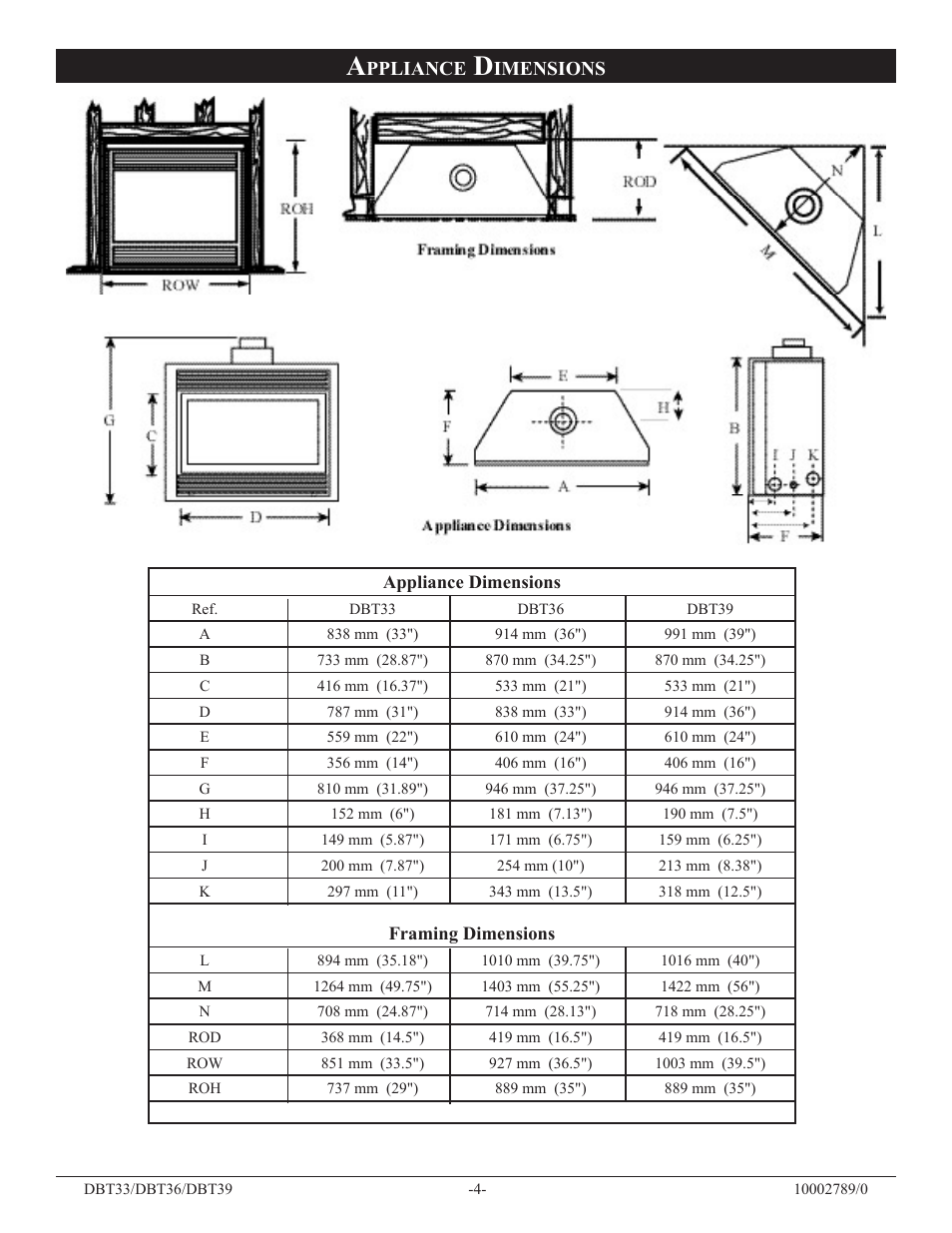 Ppliance, Imensions | Vermont Casting DBT36 User Manual | Page 4 / 34