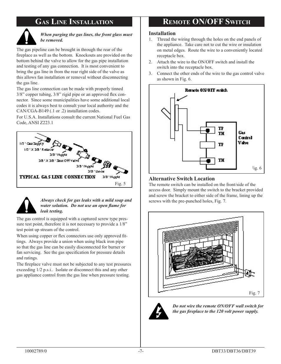 On/off s | Vermont Casting DBT36 User Manual | Page 7 / 34