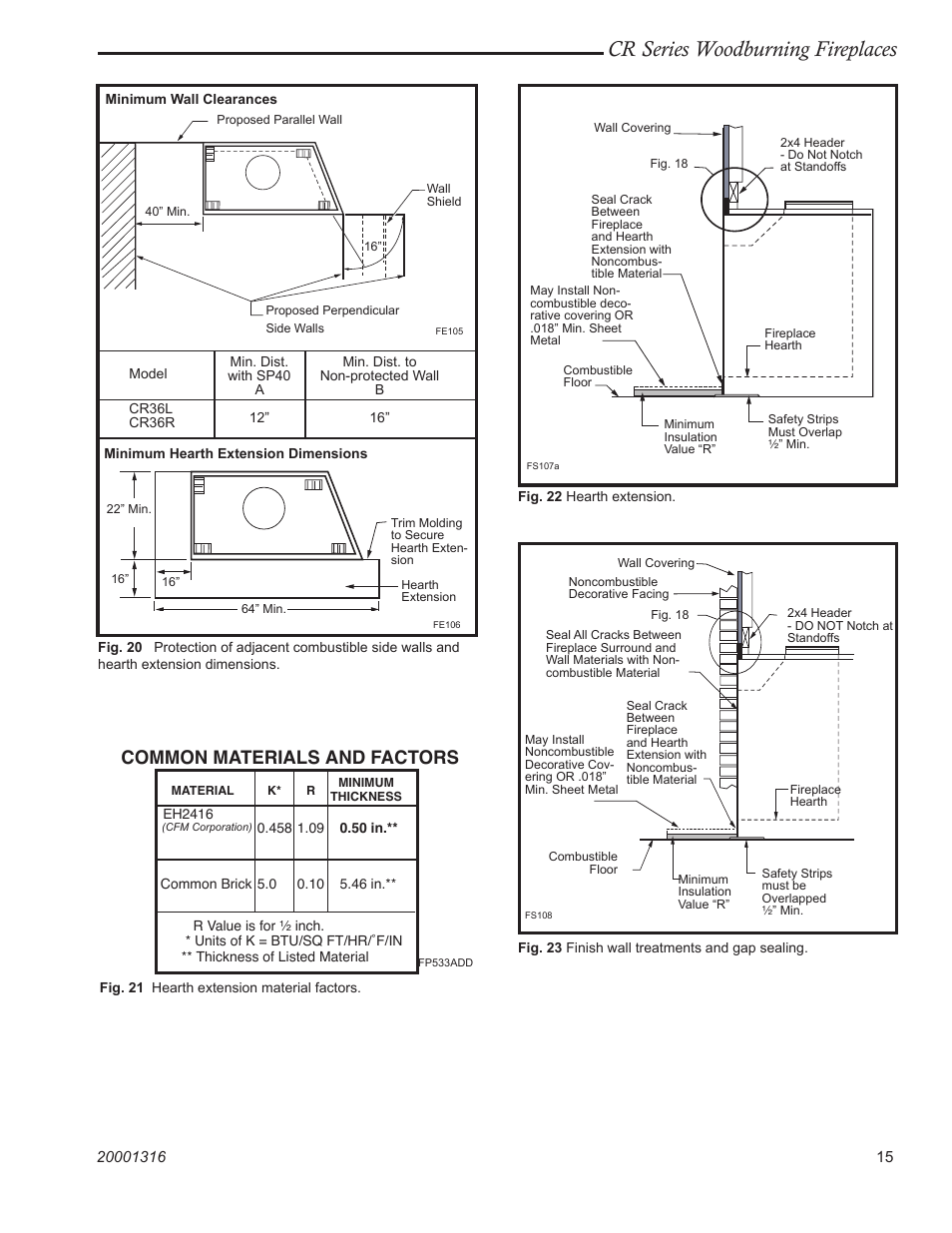 Cr series woodburning fireplaces, Common materials and factors | Vermont Casting CR36L User Manual | Page 15 / 24