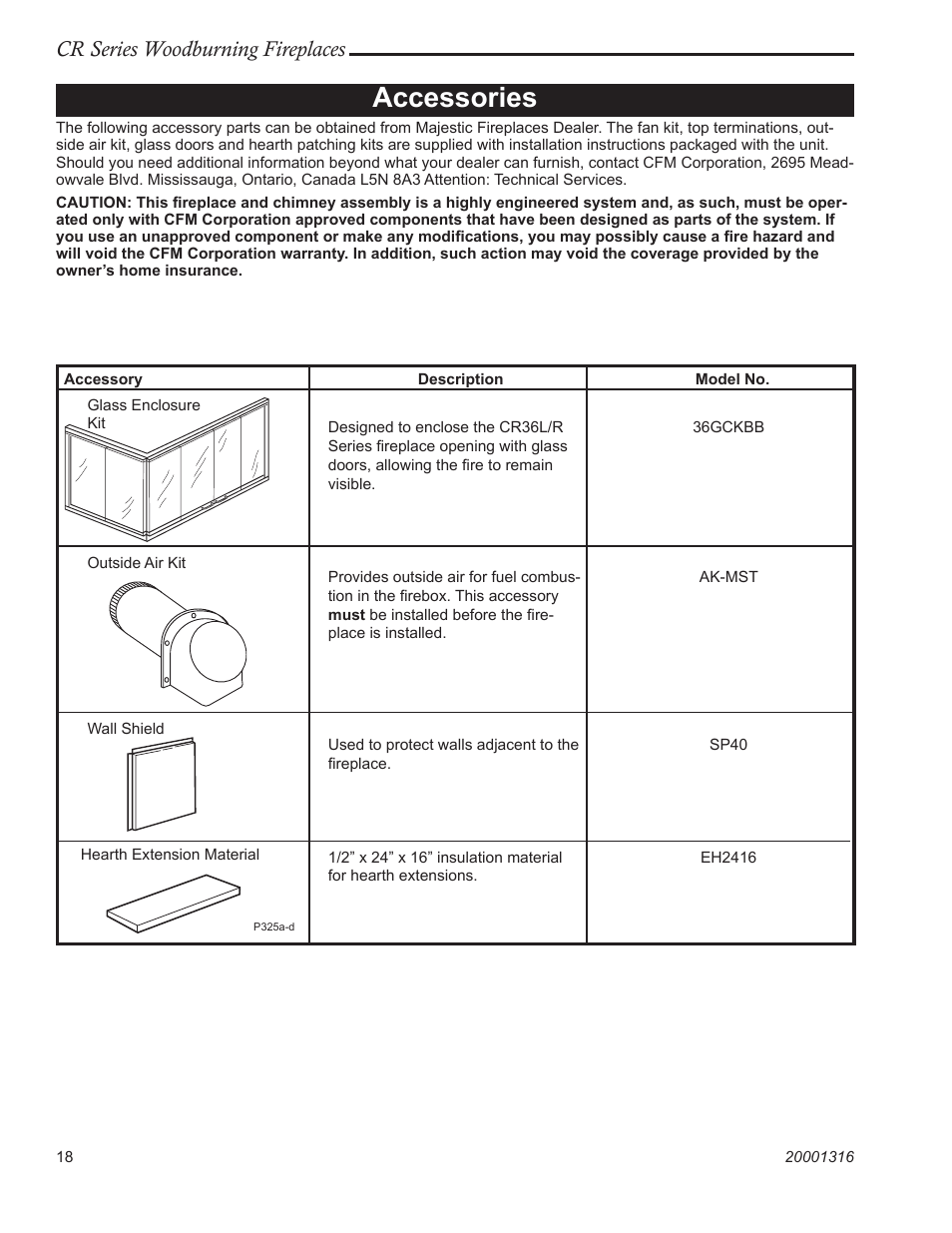 Accessories, Cr series woodburning fireplaces | Vermont Casting CR36L User Manual | Page 18 / 24